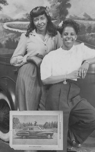 Duo in front of car image